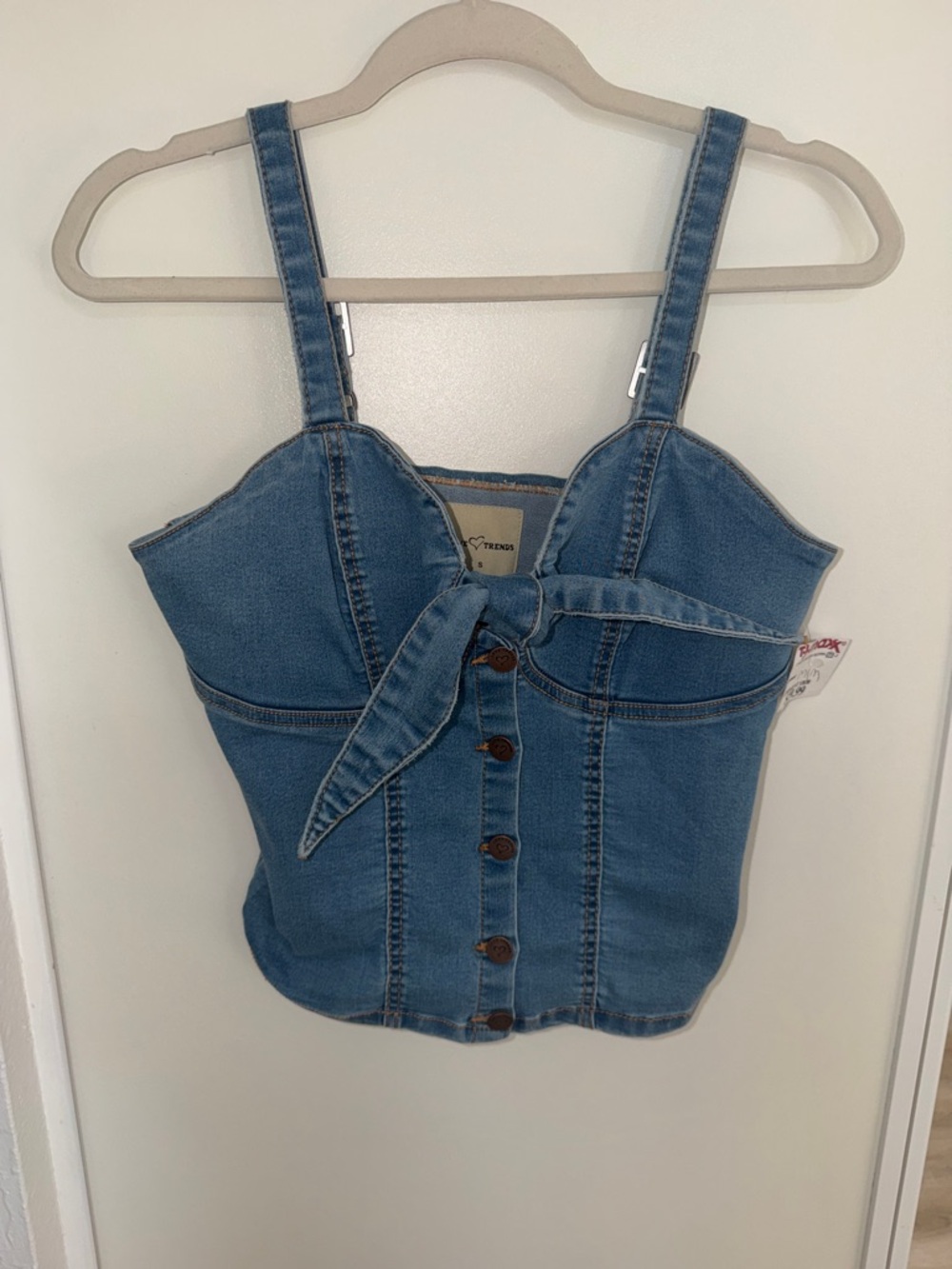NWT Love Trends Blue Denim Corset Top with Front Tie & Buttons | S